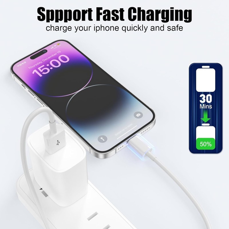 4 Pack Apple CarPlay Cable USB iPhone Charging Cable 3FT Fast MFi White gallery