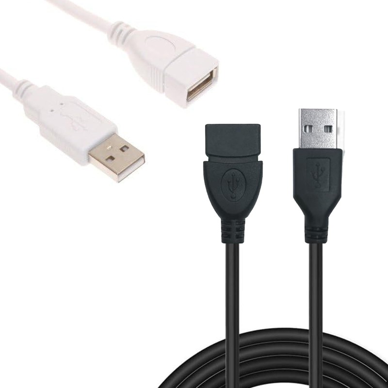 USB 2.0 Extension Cable 2 Pack 5ft Male To Female Black And White Cord Set