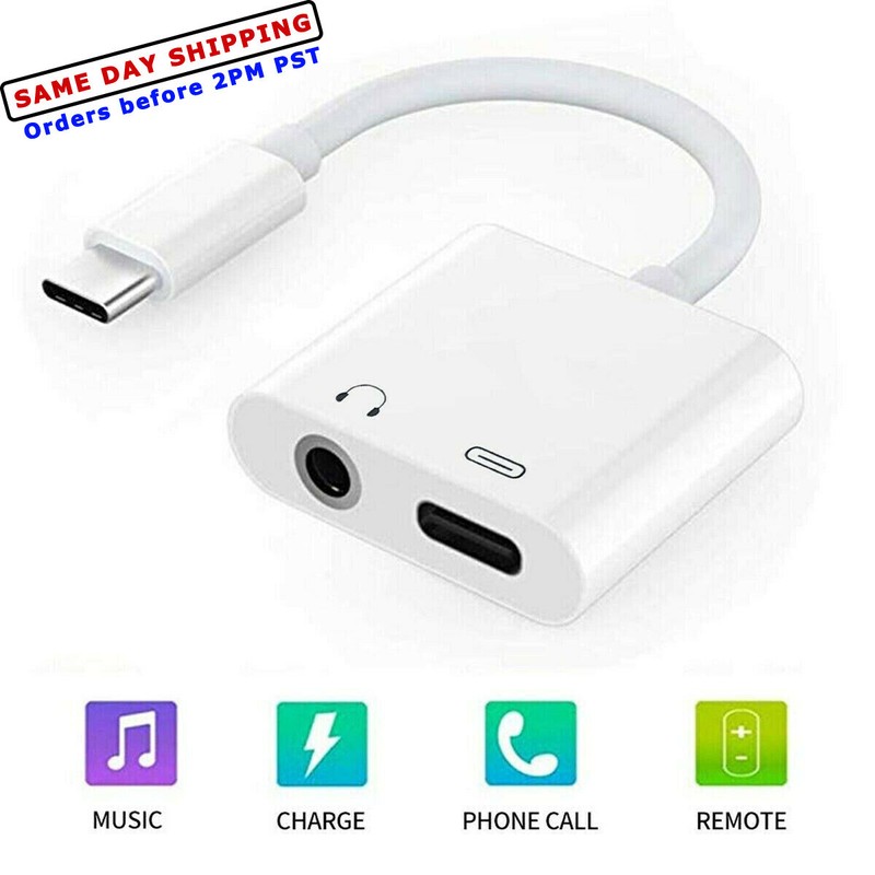 2in1 USB C Type-C to 3.5mm Earphone Audio Charger Converter Adapter Cable W/ DAC