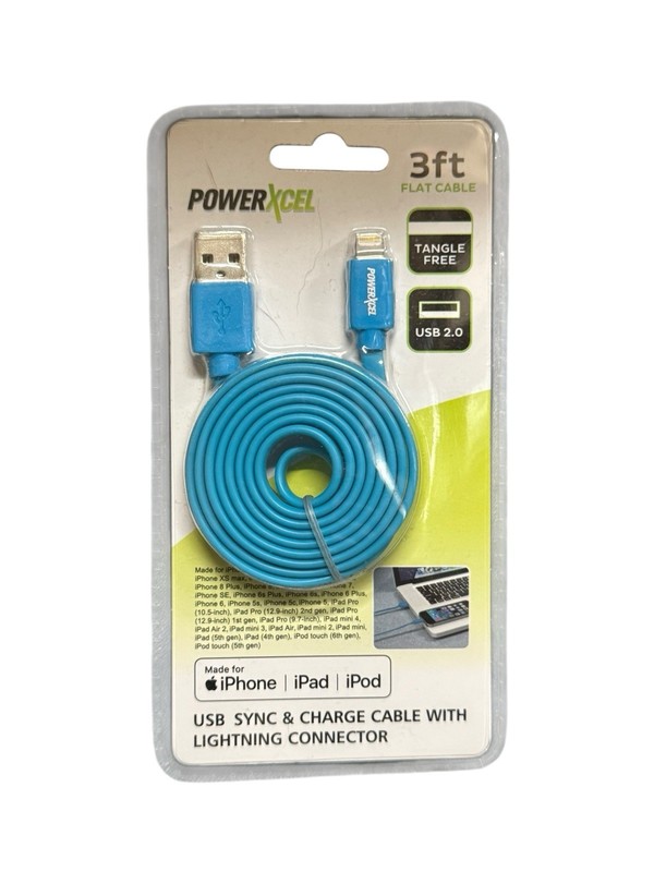 PowerXcel BLUE 30pin to USB Sync & Charge Cable 3 ft For iPod iPad iPhone