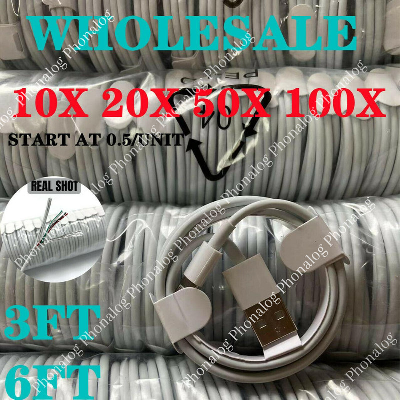 100x USB Charger Cable Cord For iPhone 5 6 7 8 XR 11 12 13 14 Pro Max Wholesale