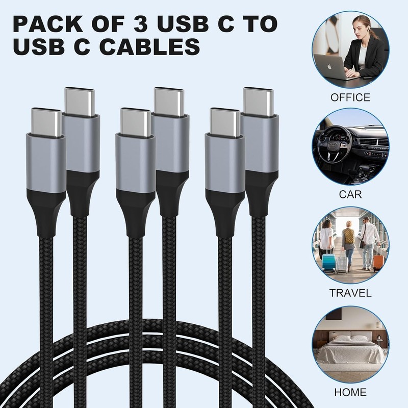 Versatile 60W USB C Charging Cable Set - Nylon Braided for Durability & Safety gallery