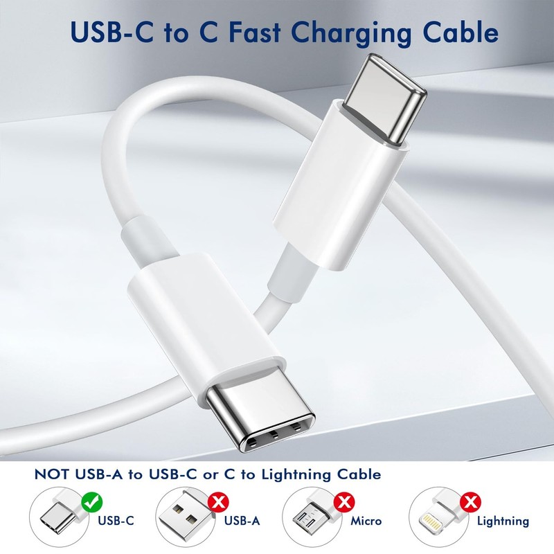 2 Pack USB C to C Cable 6ft Type C 60W Fast Charging Data Sync Wire Cord White gallery