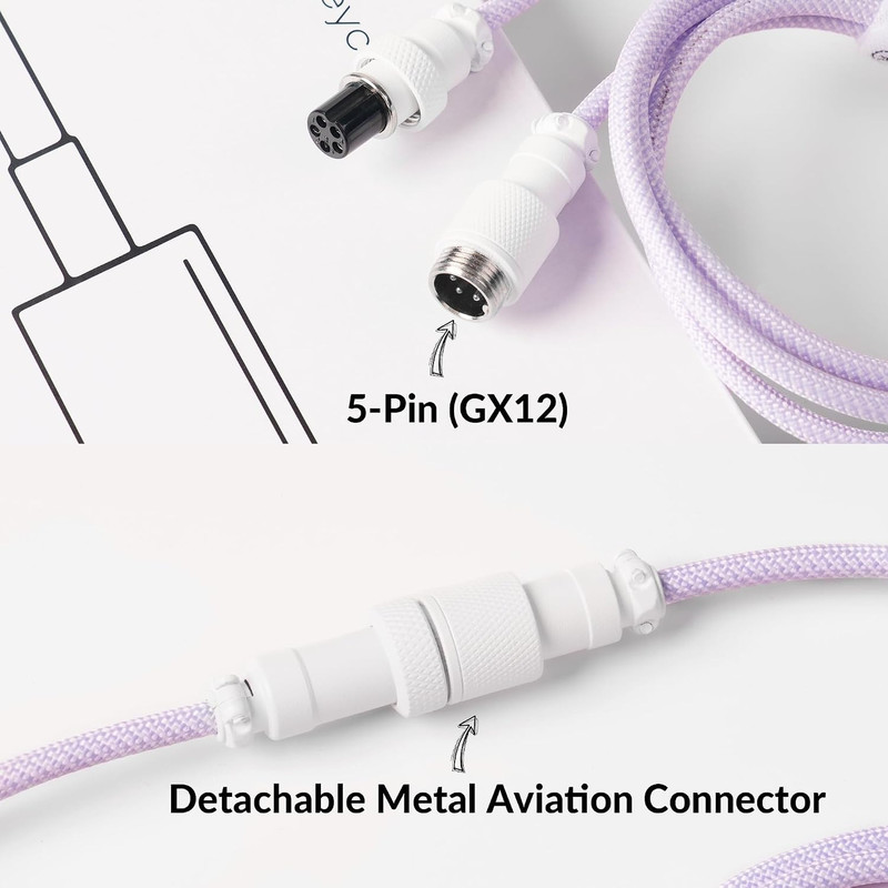 8KHz Coiled USB C Cable for Mechanical Keyboards GX12 5-Pin Aviator Connector gallery