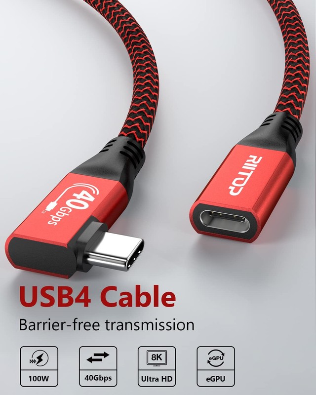 USB4 Extension Cable 2.6FT Angled 40Gbps Type C 4.0 Male to Female 90 Degree gallery