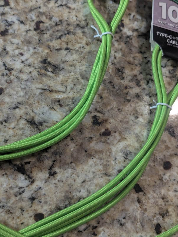 Cordzilla 10 ft USB-C to USB-C Braided Sync & Charge Cable Long Neon Green 2 PK gallery