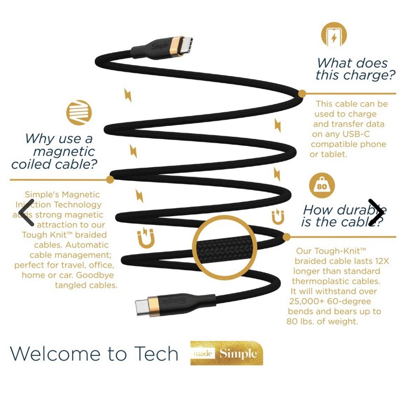 Simple Magnetic 6FT USB-C to USB-C Cable - Black Version gallery