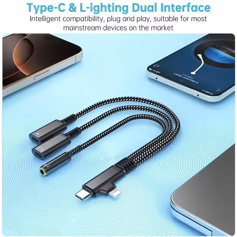 3 in 1 Type-C USB C to 3.5mm AUX Audio Headphone Jack Adapter Charger Cable New gallery