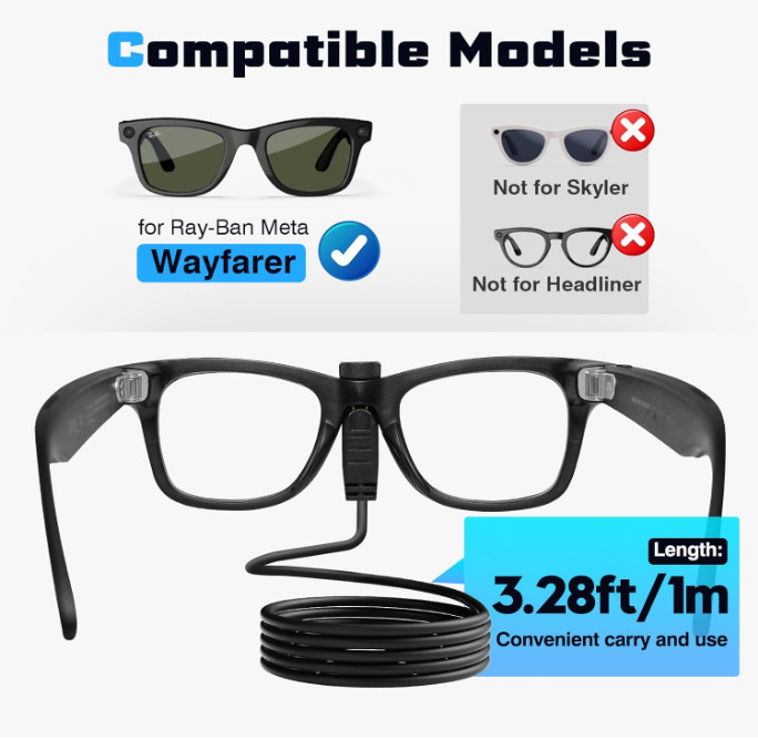 Lightweight USB Charger for RayBan Meta Accessories - Fast Clip-On Design gallery