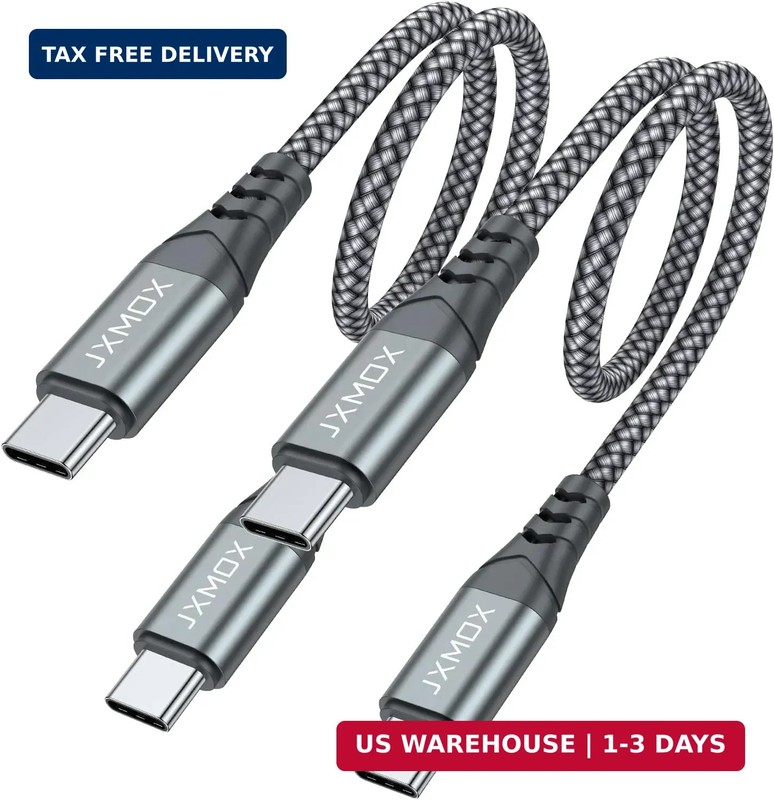 JXMOX Short USB C to USB C Cable 60W, (2 Pack 1ft) Type C Fast Charging Cord Cha