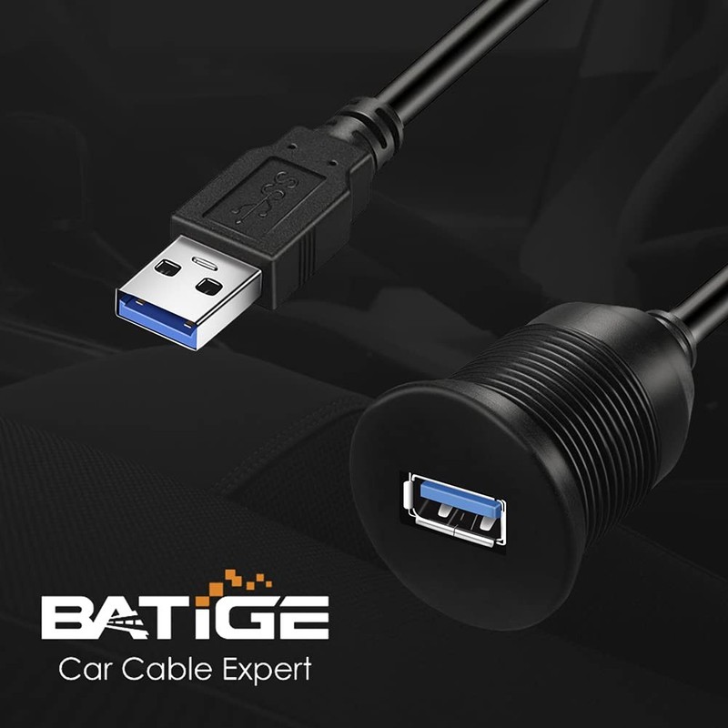 Single Port USB 3.0 Male Female AUX Car Mount Flush Cable Waterproof 1ft gallery
