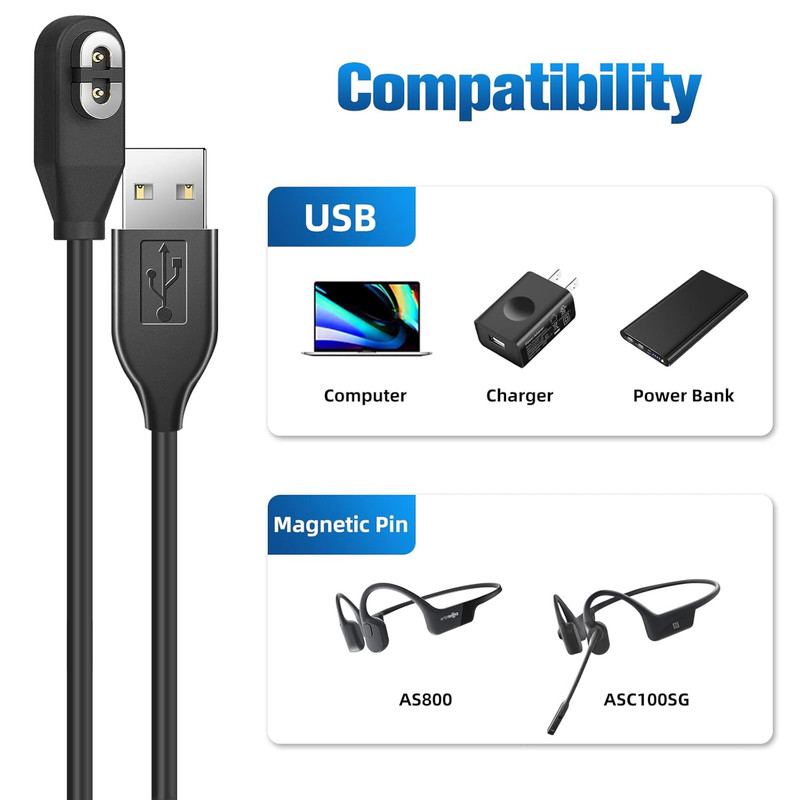 2 Pack Shokz OpenRun Pro Aeropex Magnetic USB Charger Cable 3.3FT Cord gallery