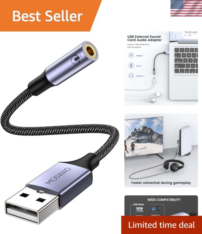 Aluminum-Cased USB to 3.5mm Audio Adapter – High-Fidelity Sound for All Devices