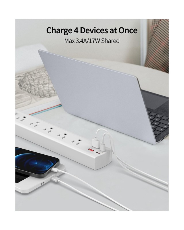 10 Ft Ultra Thin Extension Cord, 5-Outlet Power Strip Surge Protect... Fast Ship gallery