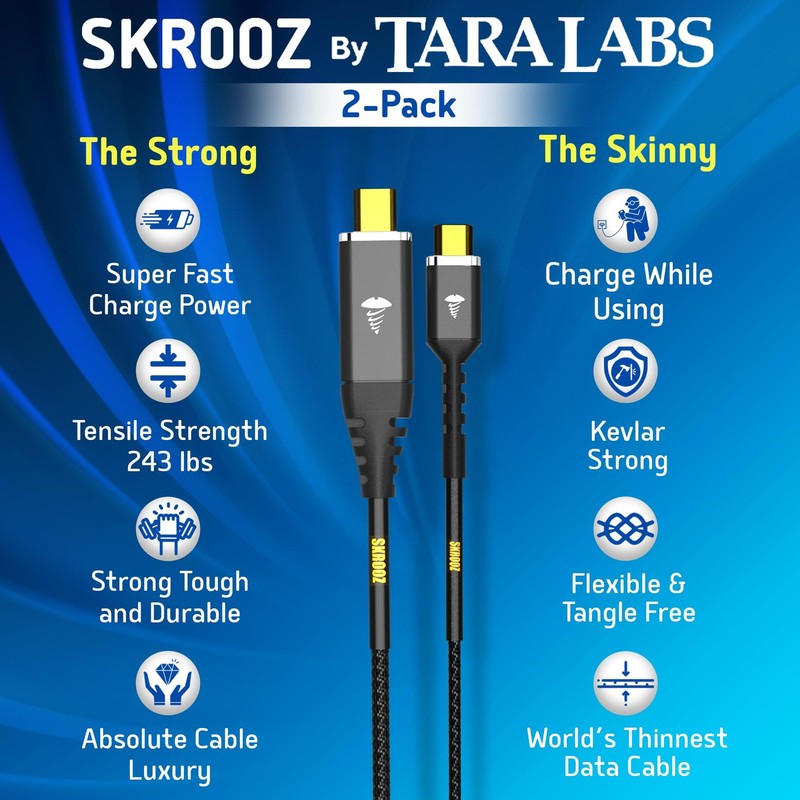 SKROOZ USB-C Cable 2-Pack: 240W 40Gbps USB 4.0 "The Strong (3.3ft) & Ultra-Fl... gallery