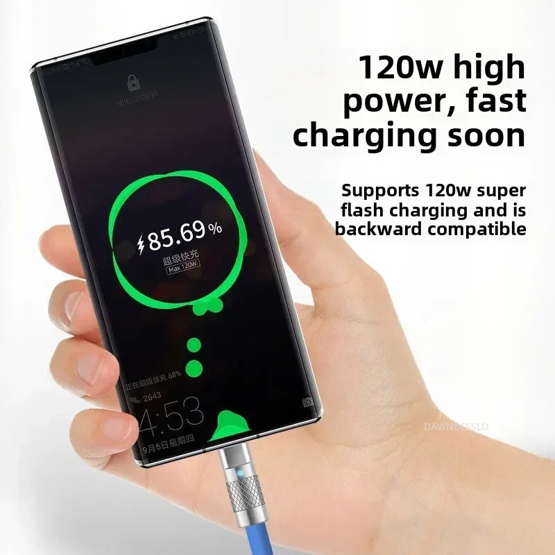 120W 7A USB-C Fast Charging Silicone Cable PD for Xiaomi Huawei 1M-2M gallery