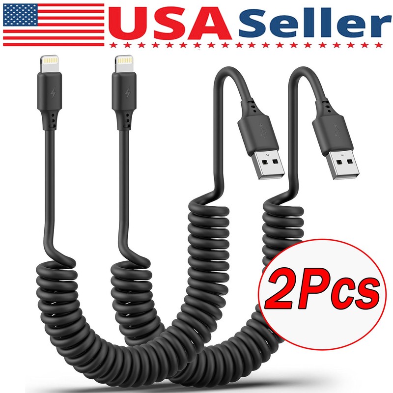 2Pcs Spring Coiled Cord Fast Charge&Data Cable For iPhone 14 13 12 11 PlusProMax
