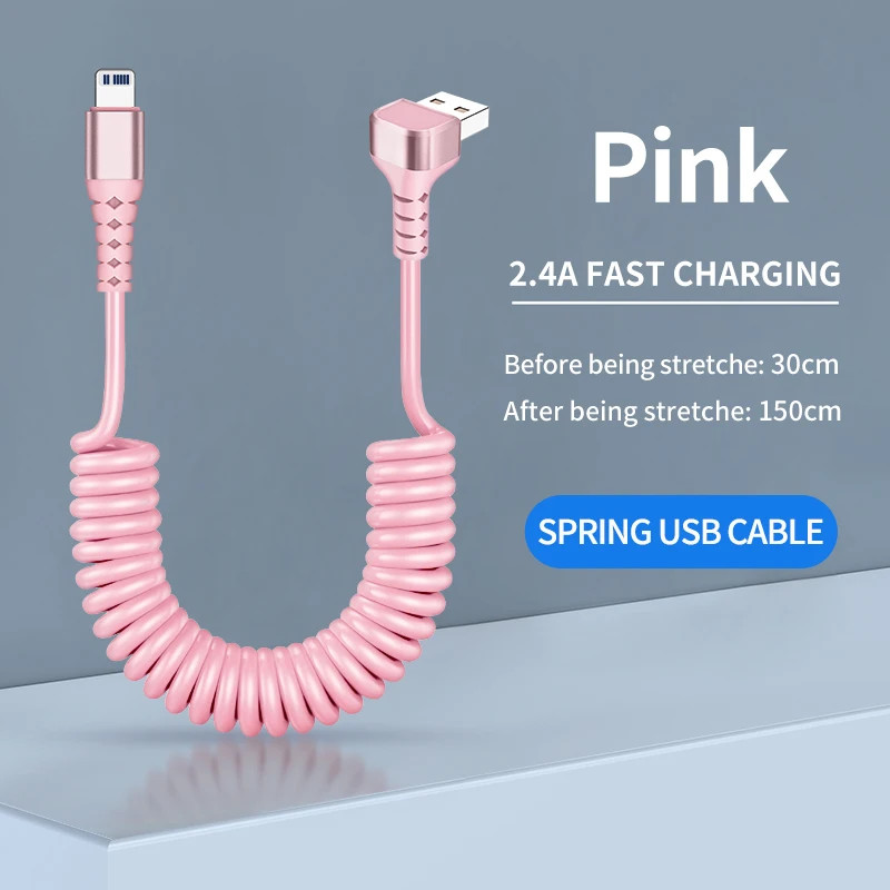 Coiled USB A to USB C Cable for Car,90 Degree Right Angle,Retractable Spring,Typ gallery
