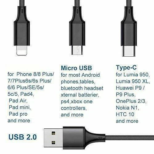 LOT NEW USB Charging Cable Universal 3 in 1 Multi Function Cell Phone Charger gallery