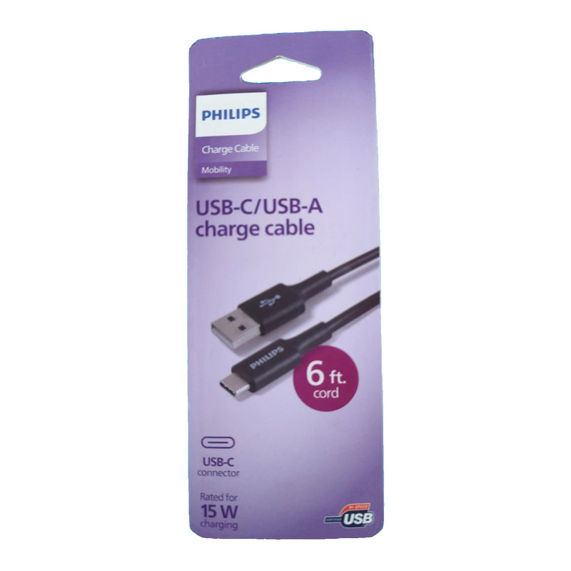 Philips USB-A to USB-C 15W Charging Cable 6ft – Black NEW !!!