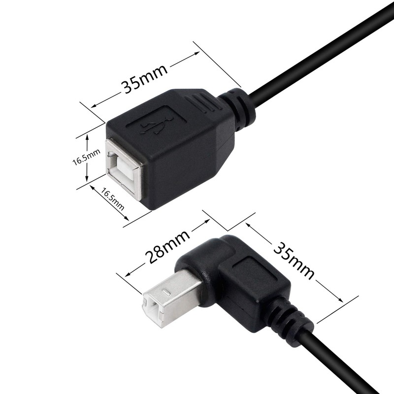 USB 2.0 B Female to Type B Male UP Angle Printer Short Extension Cable 2 Pack gallery