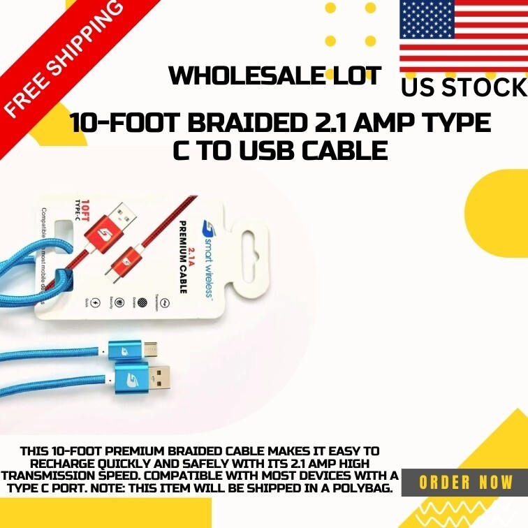 Wholesale Pack of 20 10 Foot Braided 2.1 A Type C to USB Cable for Fast Charging gallery