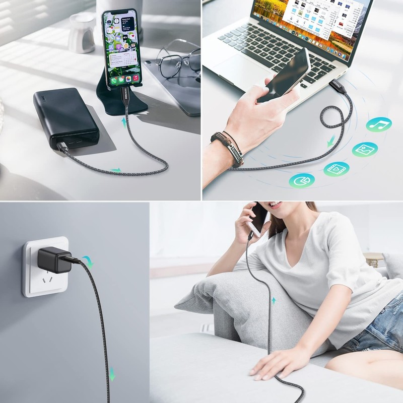 3-Pack Braided USB C to Type-C Fast Charging Data SYNC Charger Cable 3/6/10FT gallery