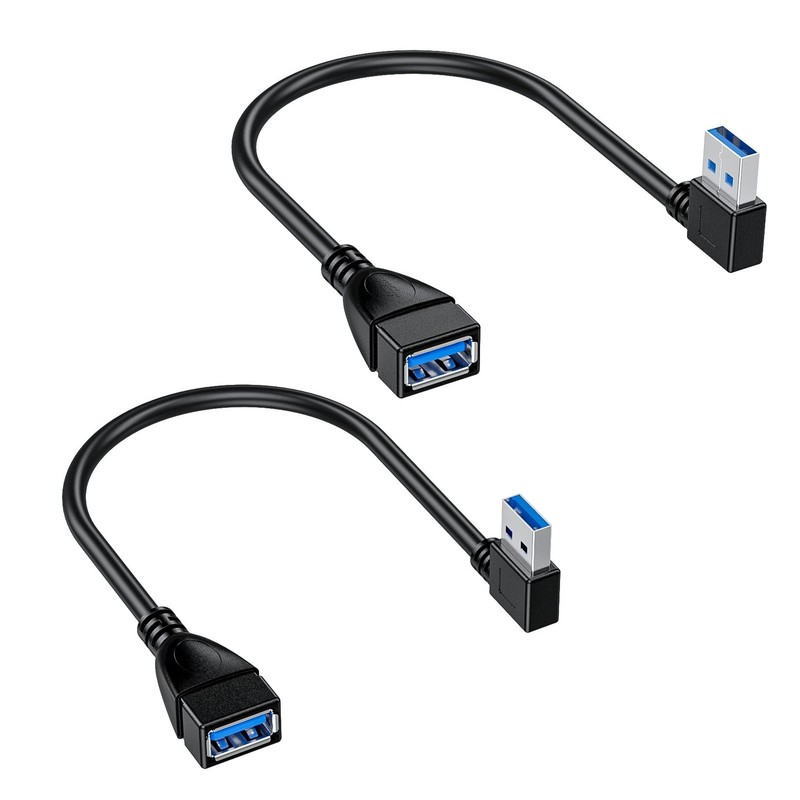 CHECK_VARIANT 2 PCS 25CM/10in Flat Right Left Angle USB 3.0 Extension Cord