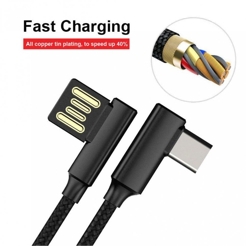 RIGHT ANGLE 90 DEGREE 6FT LONG TYPE-C USB CABLE USB-C FAST CHARGE POWER CORD R31 gallery