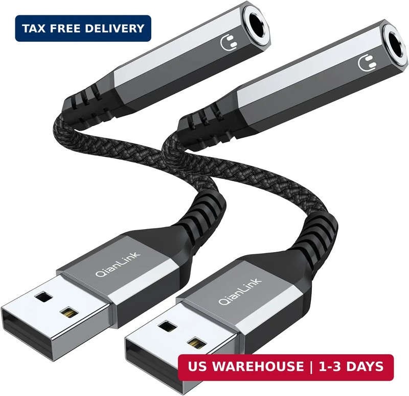 USB to 3.5mm Jack Audio Adapter (2-Pack), USB to Audio Jack Adapter Headset, USB