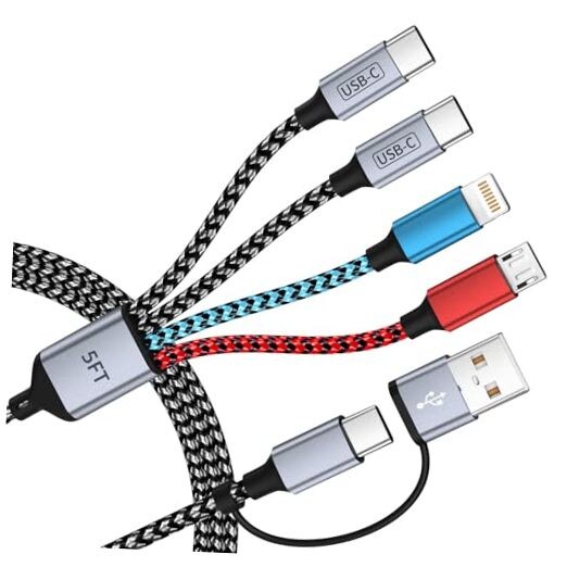 4 in 2 Multi Charging Cable, [Dual Type-C Port][T] USB A/C 5F 1 Red&Black