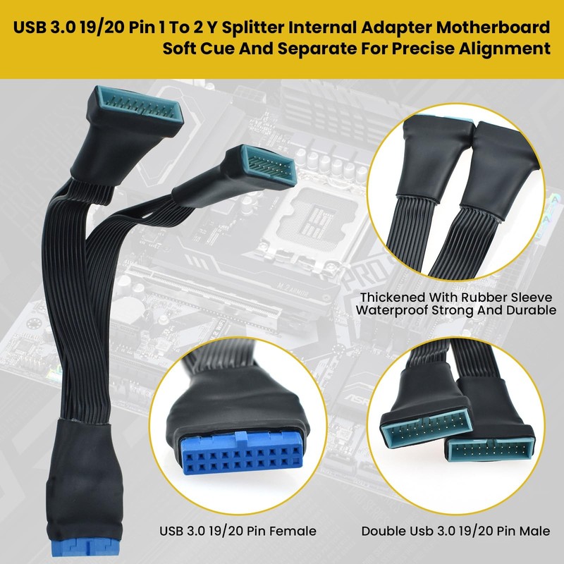 USB 3.0 Header Splitter Extension 19/20 Pin 1 To 2 Y Internal Hub Adapter Pro gallery