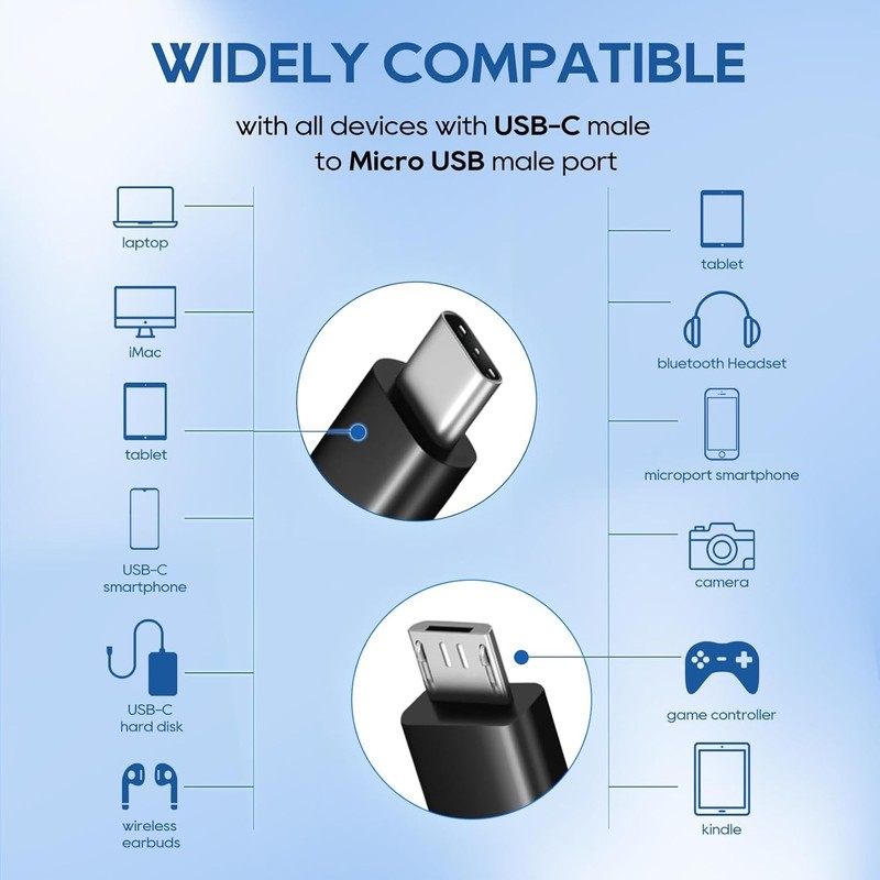3-Pack Short USB C to Micro USB Cable - Type C to Micro USB Charging Cord (0.88f gallery