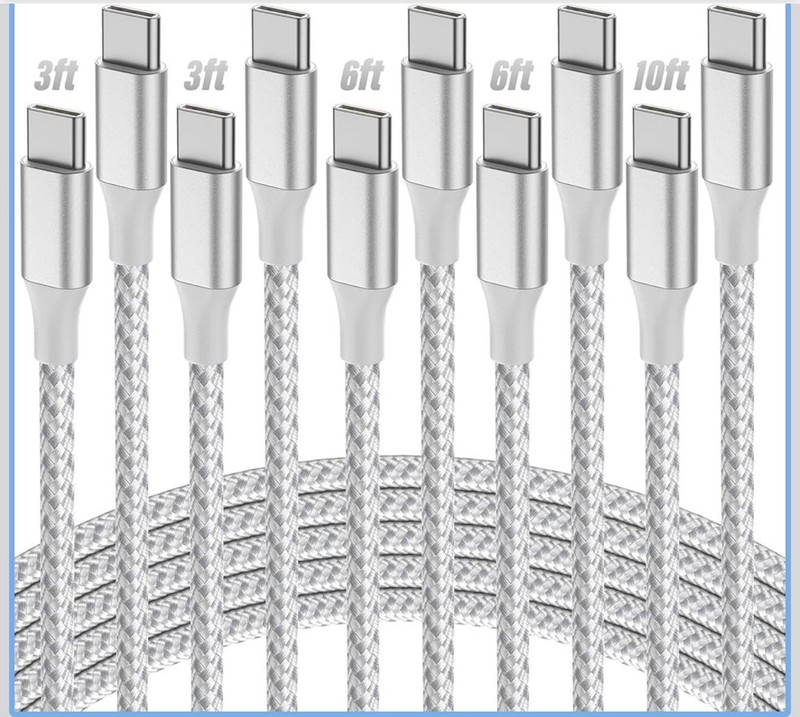 USB-C Cable 5 Pack 60W Fast Charge 3/3/6/6/10FT Nylon Braided for Phones Tablets