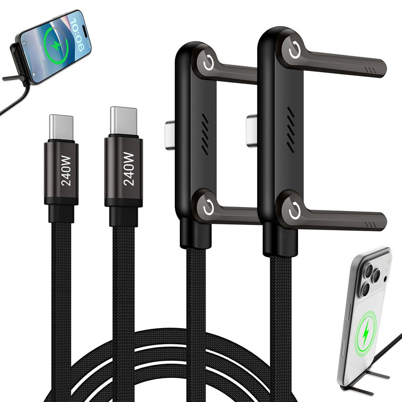 2-In-1 Invisible Stand Fast Charging Cable 240W Type-C Braided Fast Charging Cab gallery
