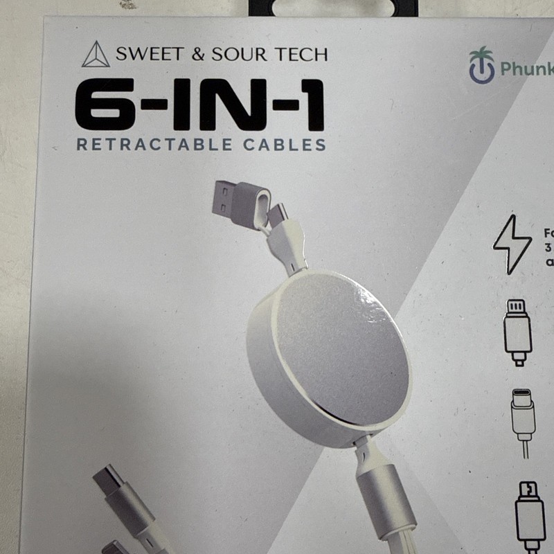 NEW Phunkee Tree 6-In-1 Retractable Cable SWEET SOUR TECH W/ FAST CHARGE ADAPTER gallery