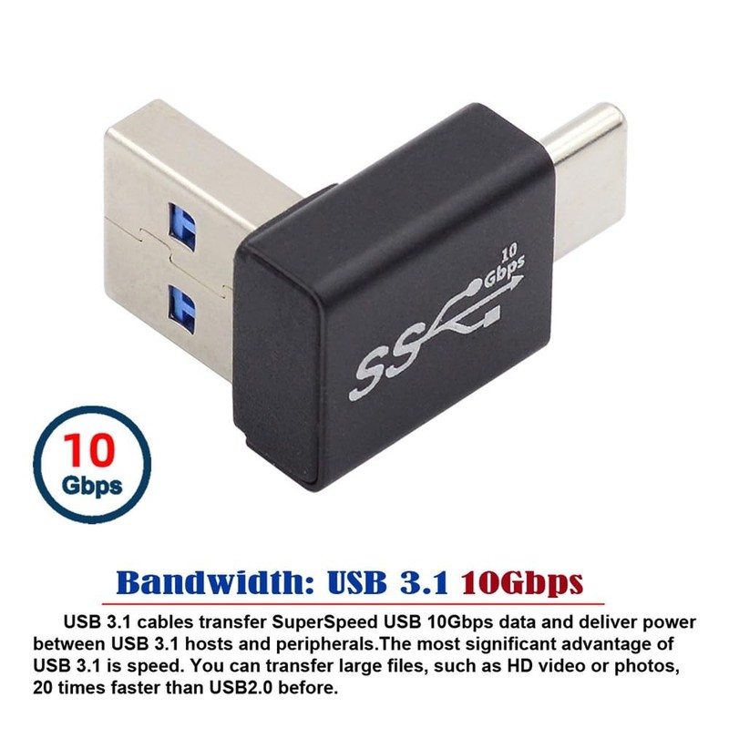 USB3.0 Type A Male to USB 3.1 Type C Male Data 10Gbps Charge Adapter Up Angle... gallery
