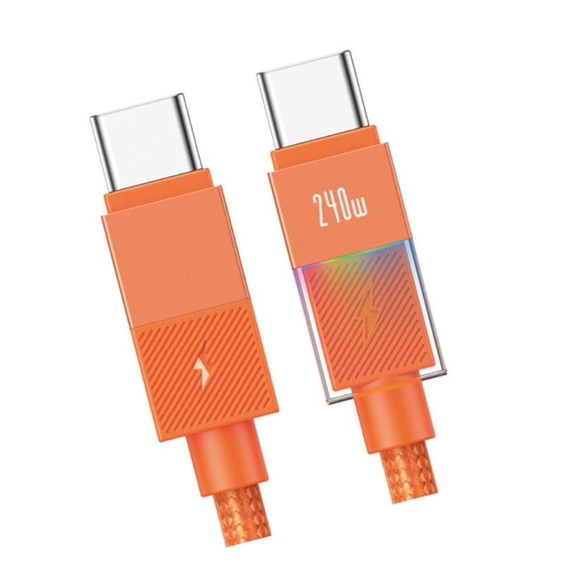 Fast Speed Type C To Type C Cable 240W Power Delivery With Colorful LED Display