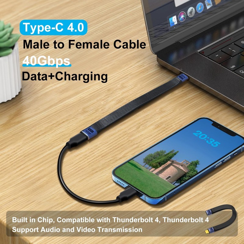 USB C Extension Cable 40Gbps Flat USB C Extension Cable 240W 48V 5A Support A... gallery