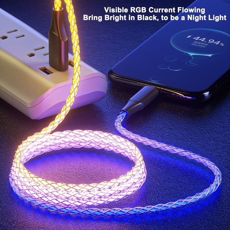 USB Type C To C PD 66W Fast Charging Cable Visible RGB Current Flow 39 Inch gallery