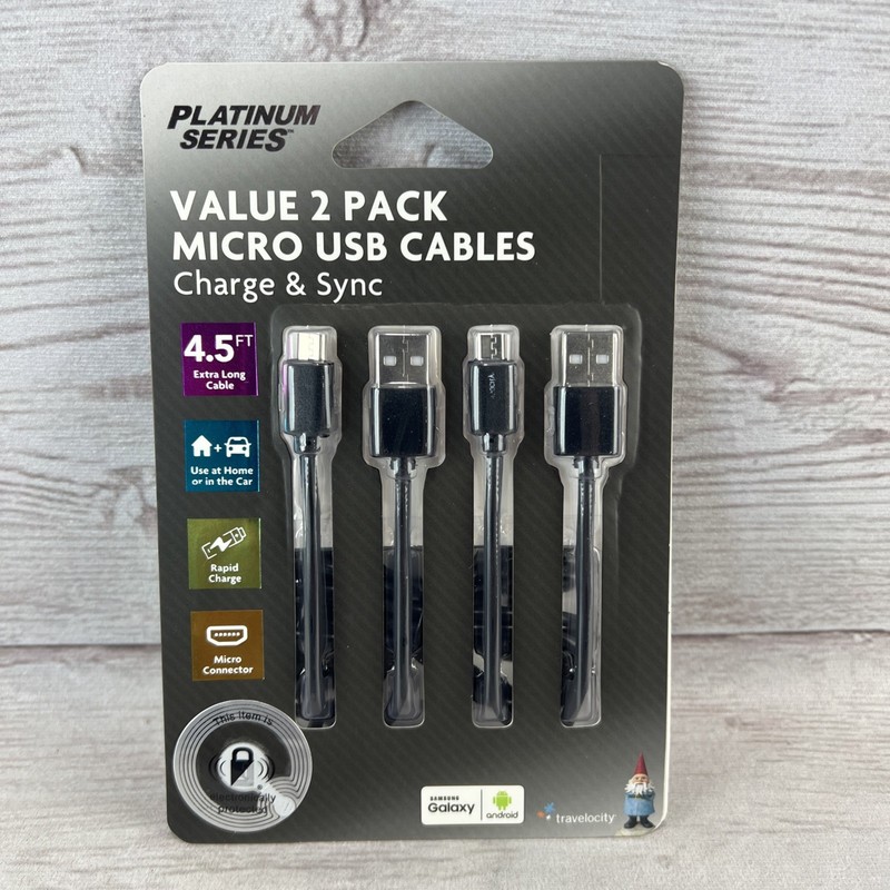 Travelocity 2 PACK Micro-USB Android Cable Charge & Sync 4.5 ft. Black New FRSHP