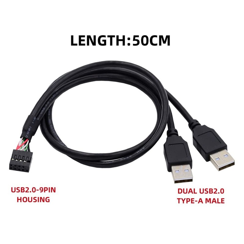 Motherboard 9Pin 10Pin Female Housing to Dual USB 2.0 Male Type-A Cable 50cm gallery
