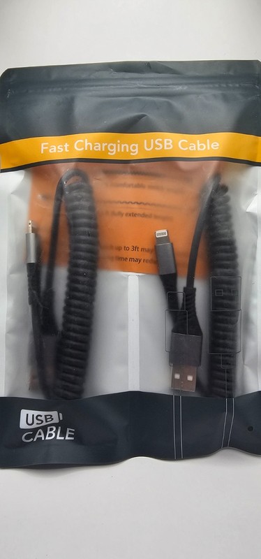 Acevien Coiled USB A to Apple Cable 3ft 2 Pack Black