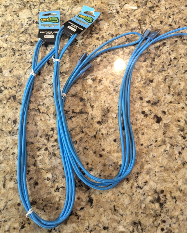 Cordzilla 10 ft 8 Pin iPhone Compatible to USB-A Charging Cable Bright Blue 2 PK