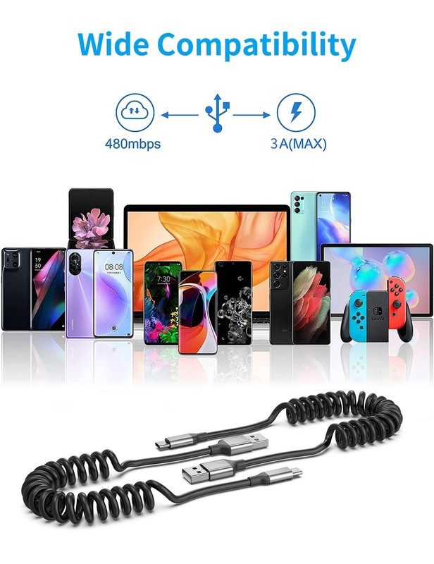 Coiled USB C Cable for Car 2Pack, 3A USB Type C Charger Cable Fast Charging, .. gallery
