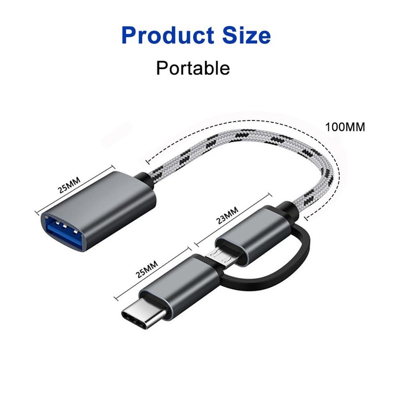 2-in-1 USB C/Micro to Adapter, C OTG Adapter Cable Gray gallery