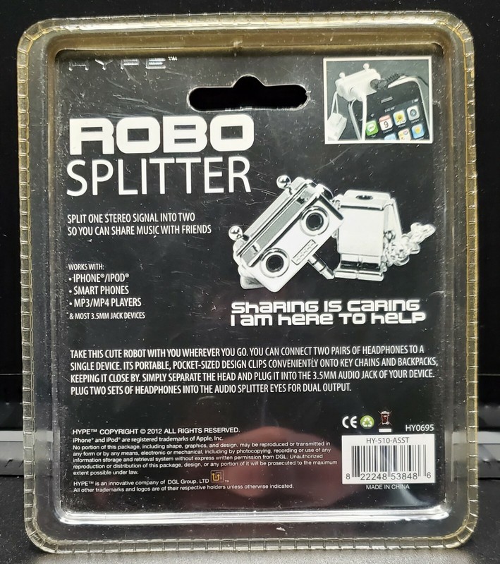 New Hype ROBO Splitter, Dual 3.5mm Audio Jack Splitter Keychain, Silver, Robot gallery