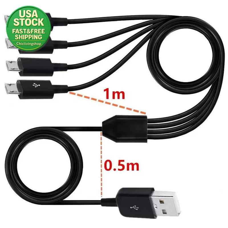 4-In-1 Micro USB Charging Splitter Cable USB 2.0 Male to 3 Micro USB gallery
