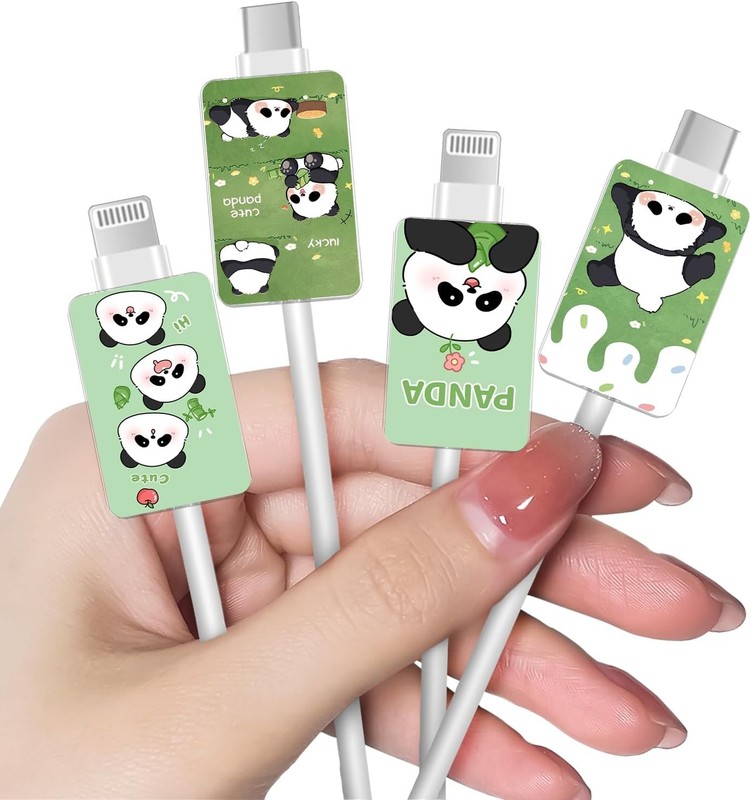 4PCS Set for iPhone Type-c Charger, Cartoon Panda Pattern.