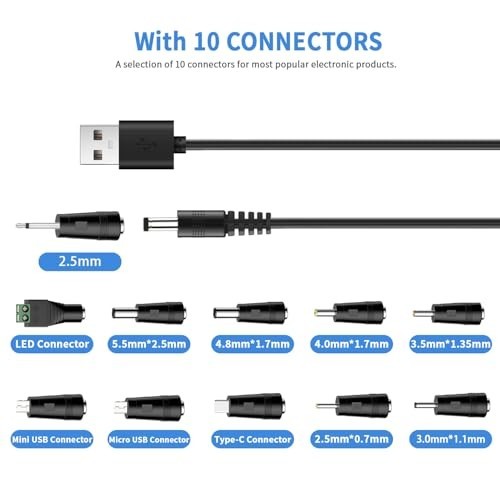 Universal Charger Power Core, 5V USB to DC 5.5x2.1mm, Charging Cable with 11... gallery